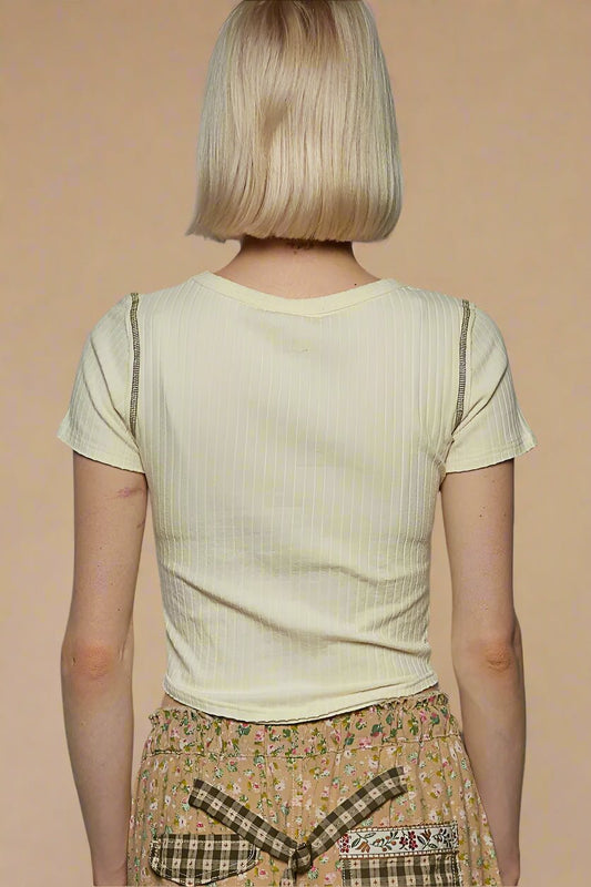 POL - Sage Ribbed Contrast Stitch Crop Top