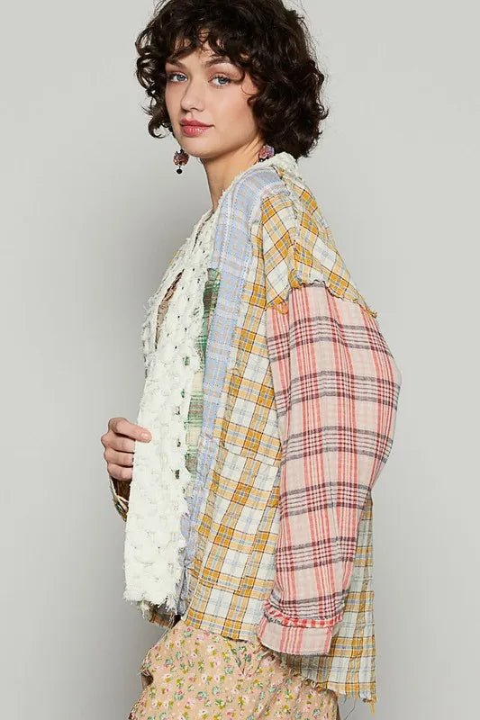 POL - Yellow & Red Multicolor Patchwork Cardi