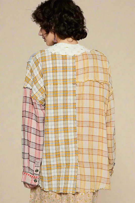 POL - Yellow & Red Multicolor Patchwork Cardi