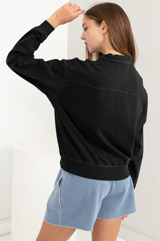 HYFVEHalf Zip Drop Shoulder Sweatshirt in Black