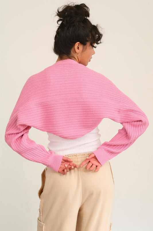 HYFVERib Knit Bolero Cardigan in Rose Pink