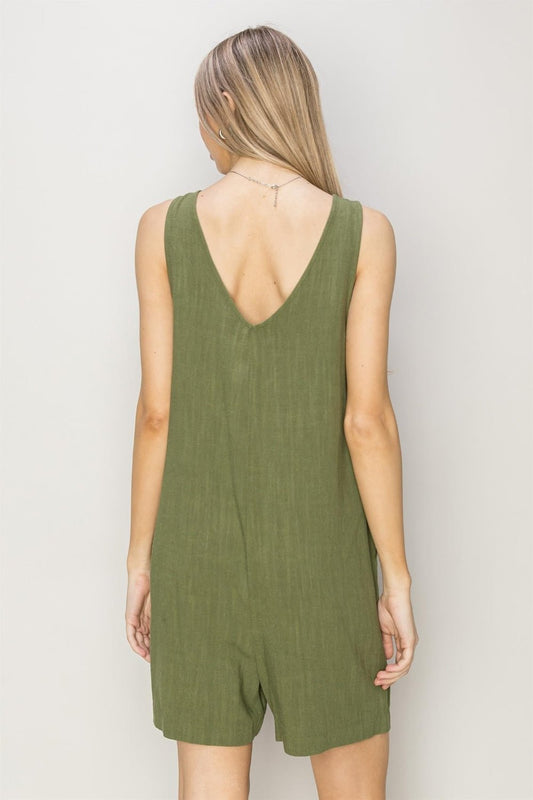 HYFVEV - Neck Sleeveless Romper with Pockets in Moss