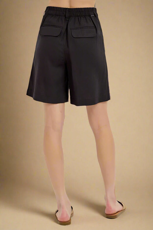 RISEN - Black High Rise Pleated Shorts