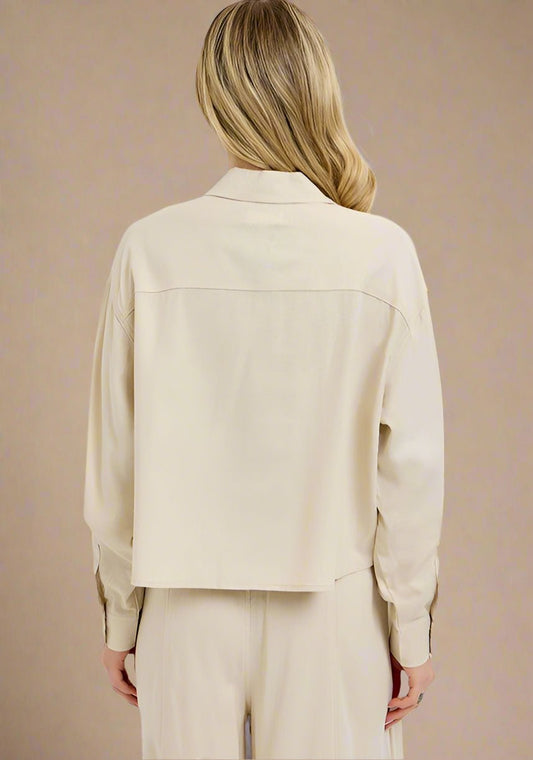 RISEN - Button Down Long Sleeve Shirt in Taupe