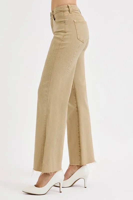 RISEN - Camel Wide Leg Jeans with Raw Hem
