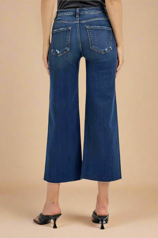 RISEN - Dark Wash Button Fly Wide Leg Jeans