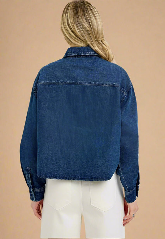 RISEN - Dark Wash Button Up Long Sleeve Denim Shacket