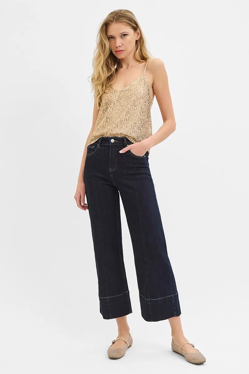 RISEN - Dark Wash Cropped Wide Leg Jeans