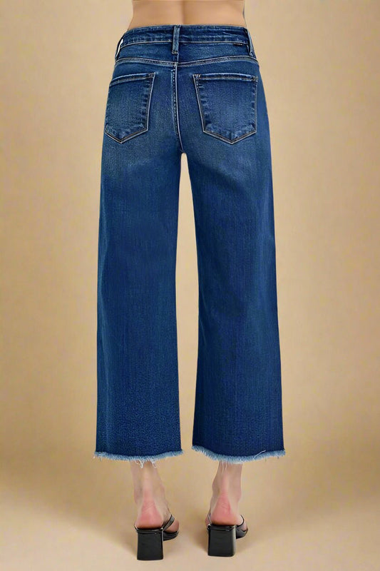 RISEN - Dark Wash Wide Leg Buckle Detail Jeans