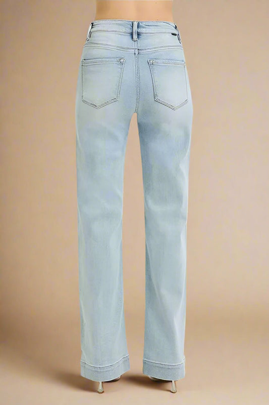 RISEN - High Rise Straight Leg Jeans in Faded Sky Wash