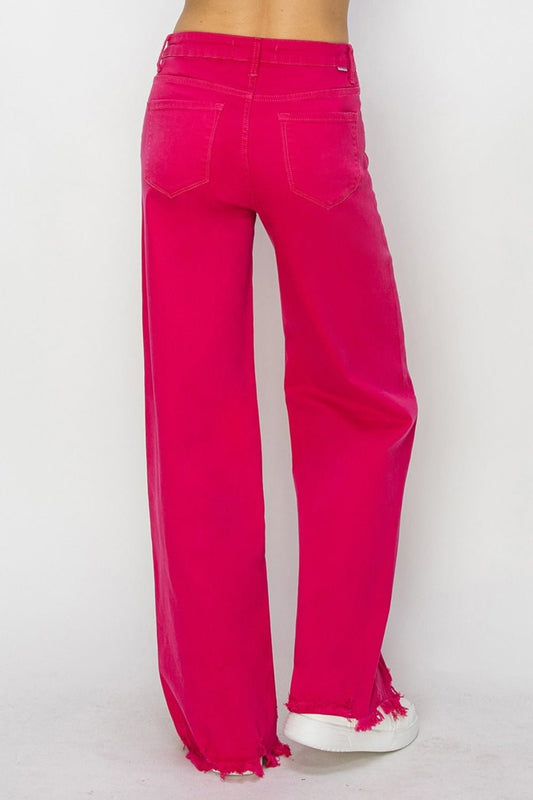 RISEN - High Rise Wide Leg Jeans in Fuchsia