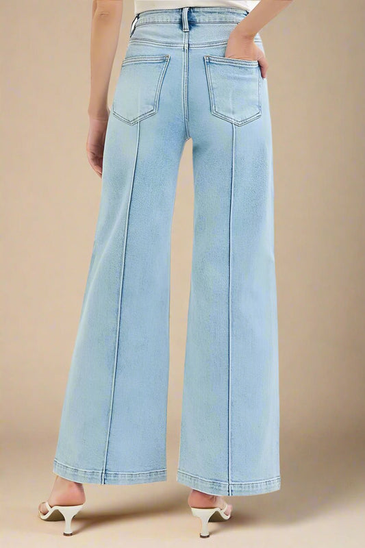 RISEN - High Rise Wide Leg Jeans – Light Wash with Front Seam Detail