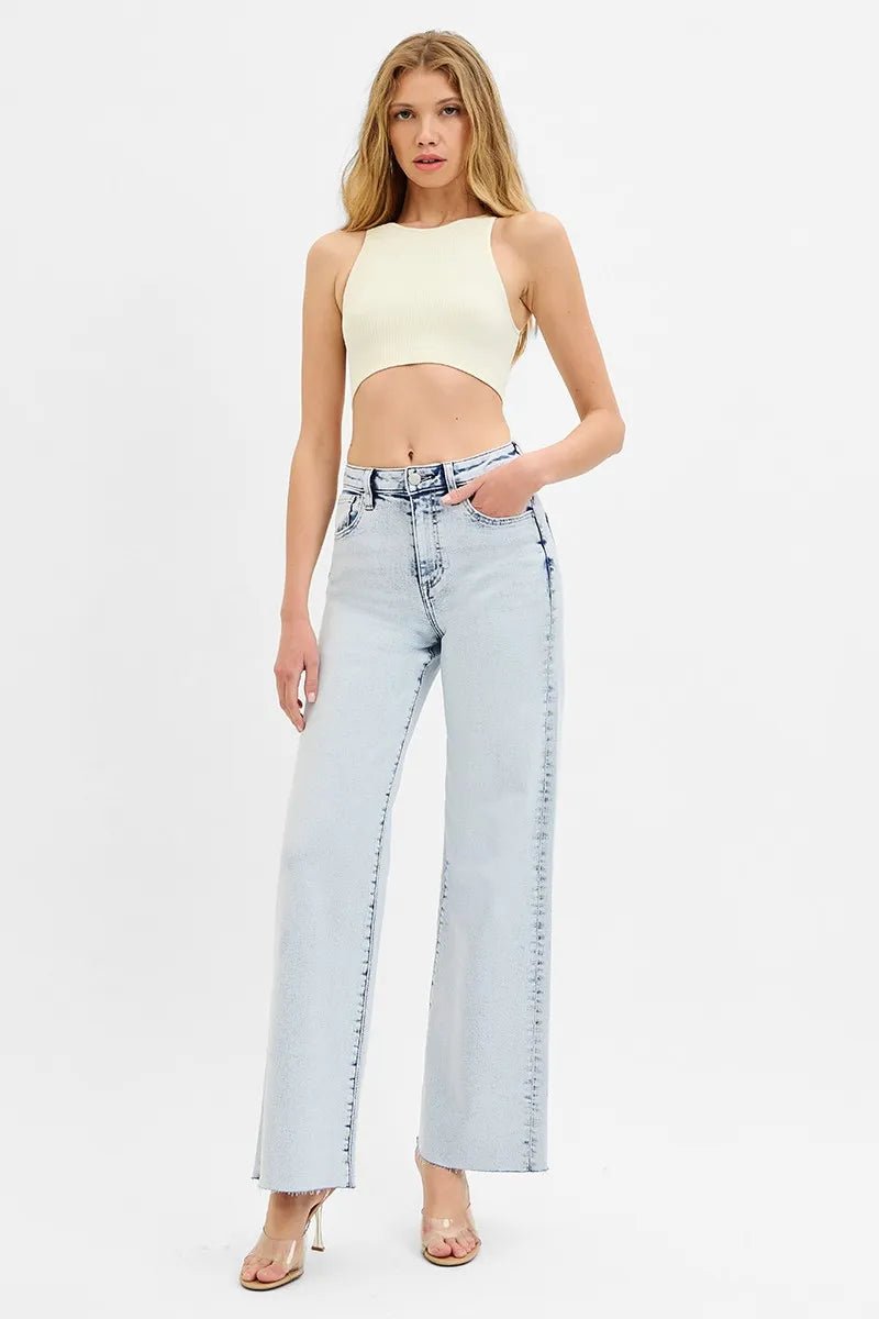RISEN - Light Wash High Rise Wide Leg Jeans