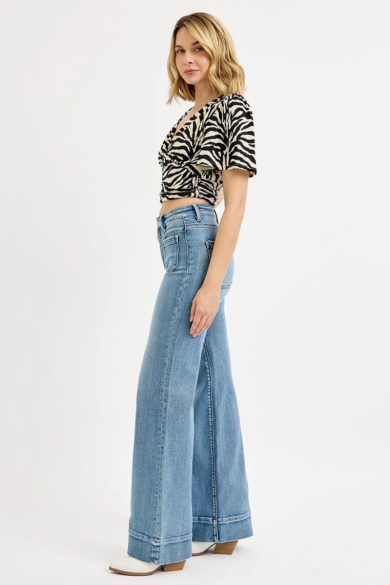 RISEN - Light Wash High Rise Wide Leg Jeans with Front Pockets