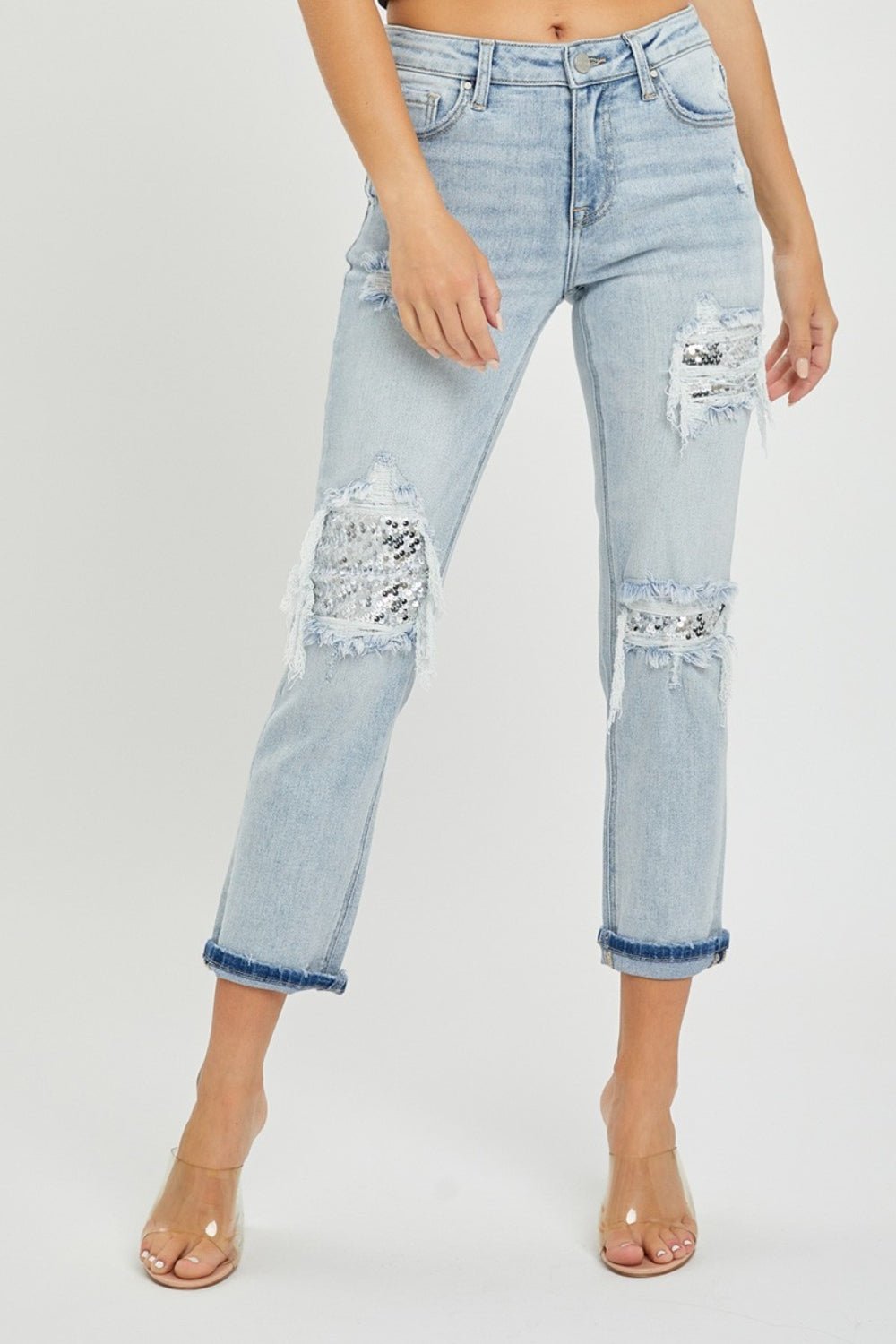 Sequin patch jeans fashion