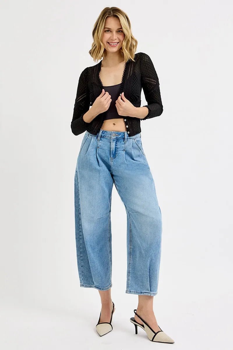 RISEN - Light Wash Pleated Wide Leg Jeans