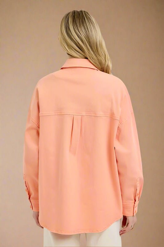 RISEN - Long Sleeve Denim Shacket in Peach