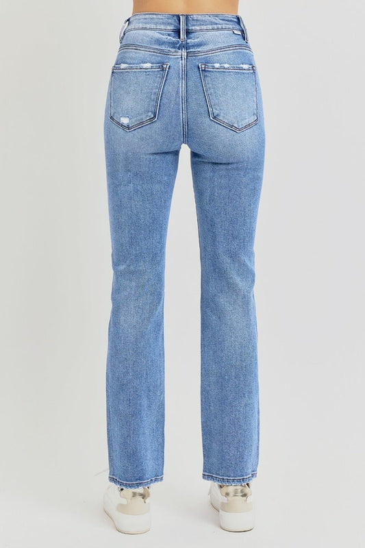RISEN - Medium Wash Distressed High - Rise Ankle Straight Leg Jeans
