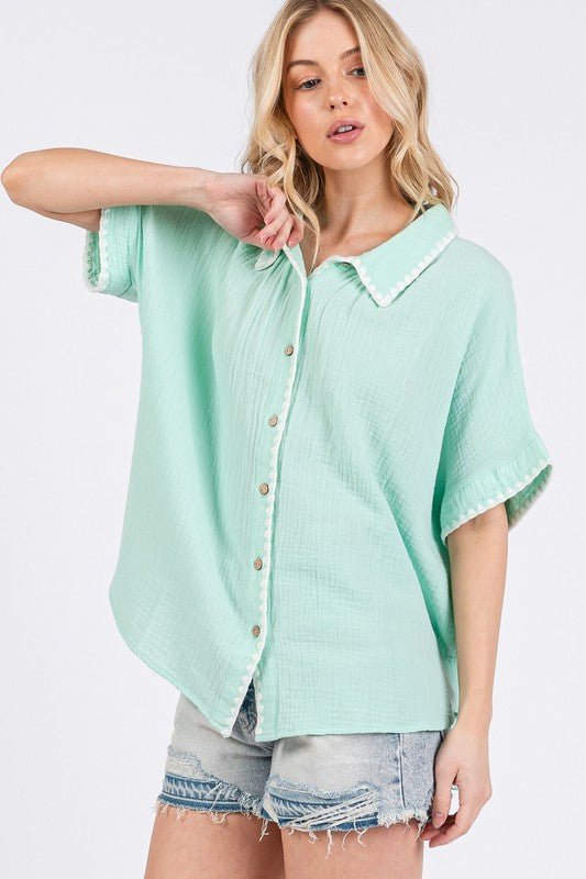 SAGE+FIG - Cotton Gauze Button - Up Shirt in Mint