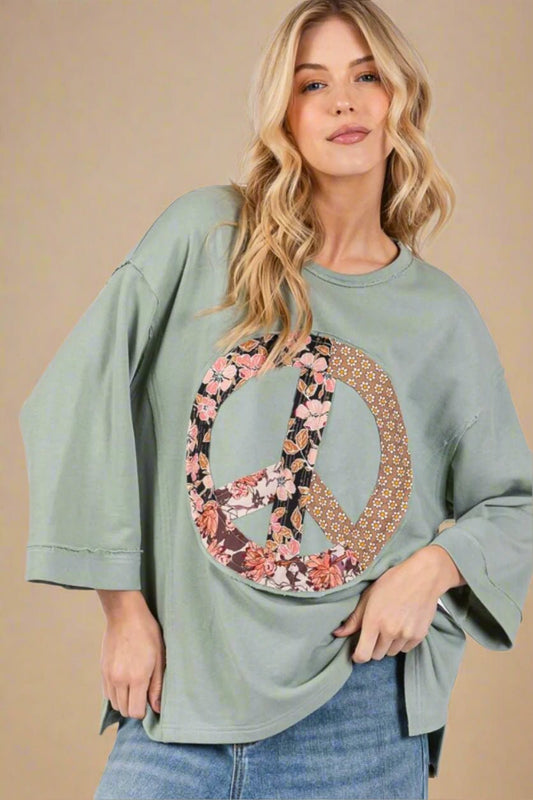 SAGE+FIG - Floral Peace Patch Top in Sage