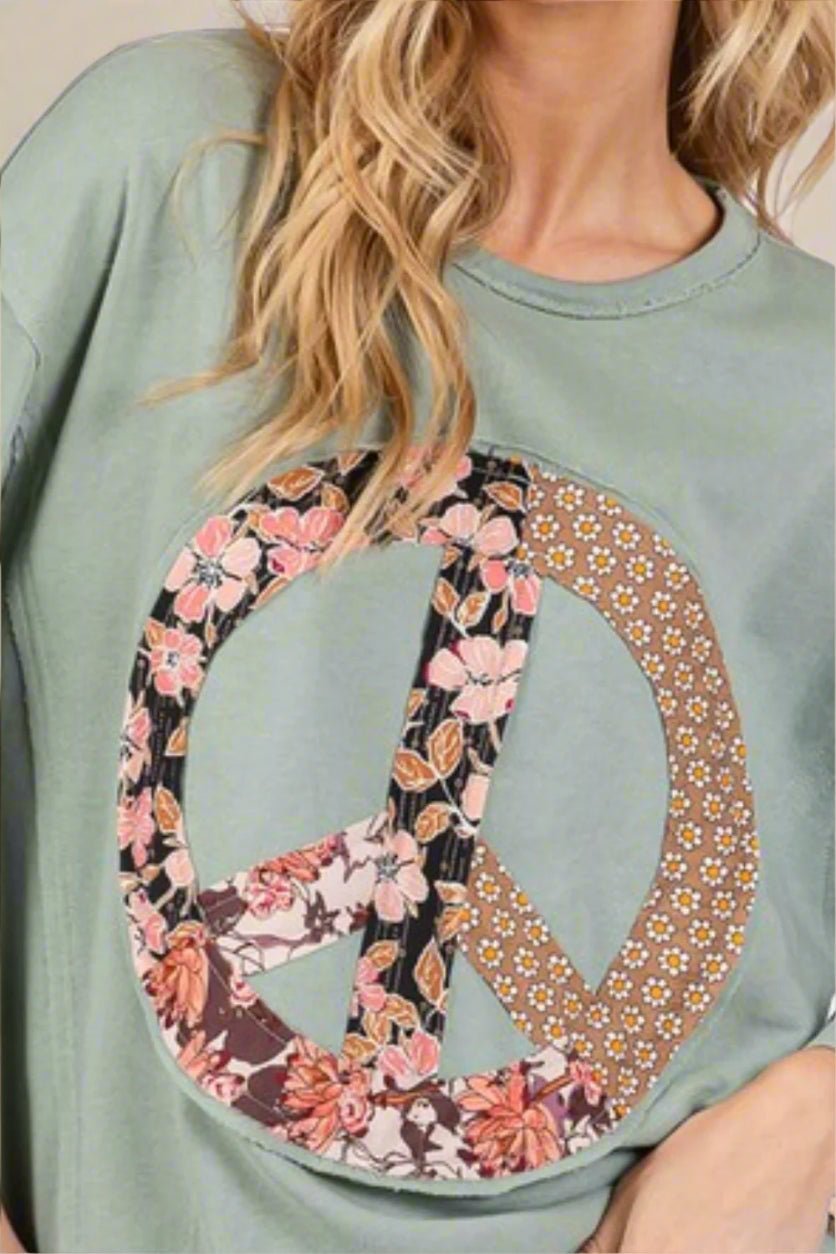SAGE+FIG - Floral Peace Patch Top in Sage