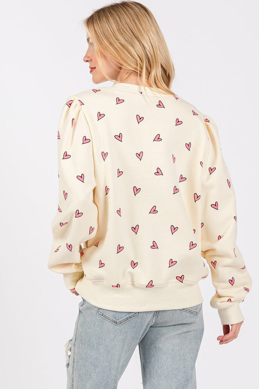 SAGE+FIG - Heart Print Long Sleeve Sweatshirt in Cream