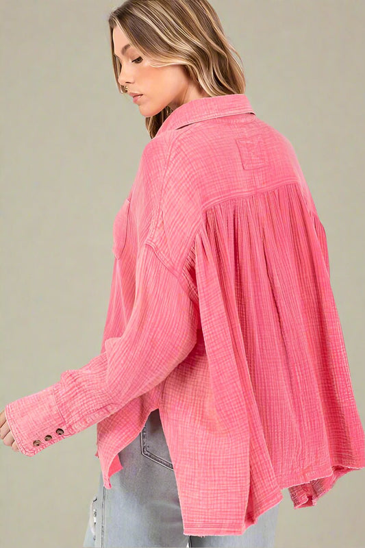SAGE+FIG - Pink Frayed Hem Tunic Shirt