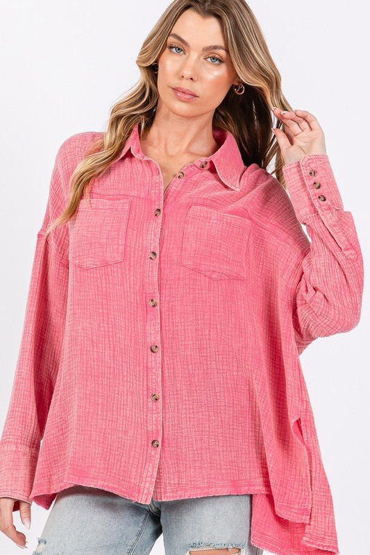 SAGE+FIG - Pink Frayed Hem Tunic Shirt