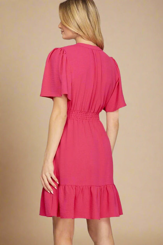 SHE + SKY - Berry Smocked Waist Tiered Mini Dress