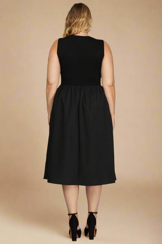 SHE + SKY - Black Sleeveless Fit and Flare Midi Dress