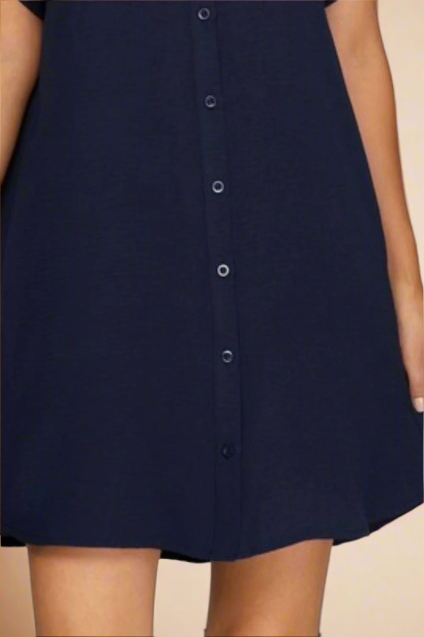 SHE + SKY - Dark Navy Short Sleeve Mini Shirt Dress