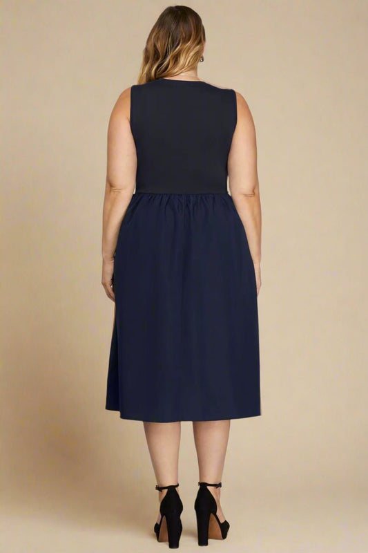 SHE + SKY - Sleeveless Fit & Flare Midi Dress – Midnight Navy