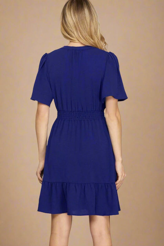 SHE + SKY - Smocked Waist Tiered Mini Dress – Cobalt Blue