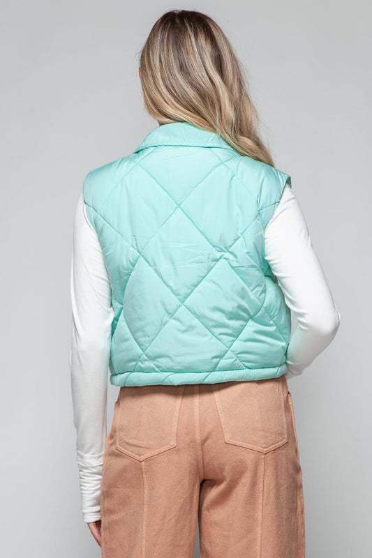 SNOBBISH - Green Snap Down Quilted Crop Vest