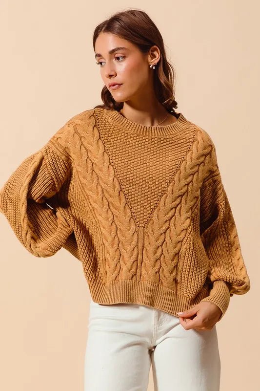 SO ME - Chunky Cable Knit Sweater in Golden Camel