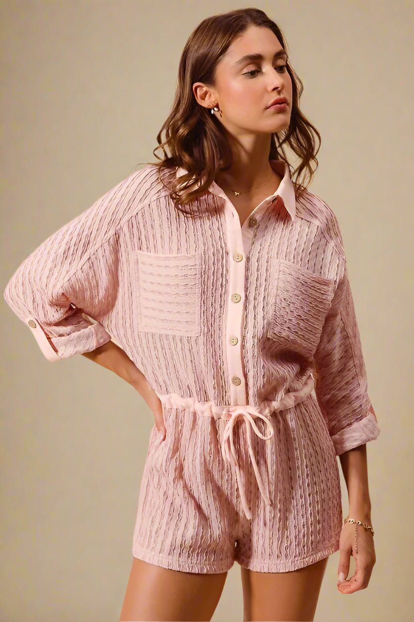 SO ME - Dusty Rose Textured Button - Up Romper