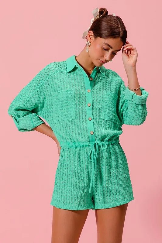 SO ME - Mint Textured Button - Up Romper