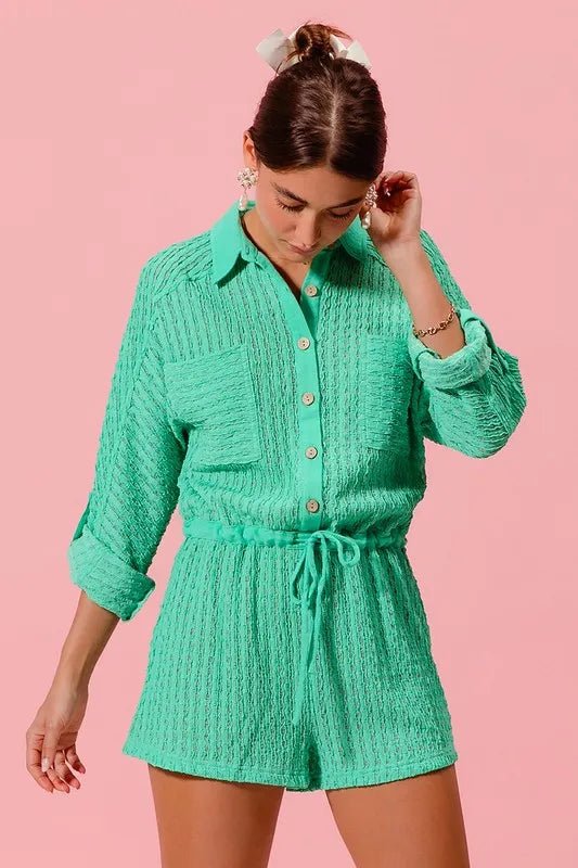 SO ME - Mint Textured Button - Up Romper
