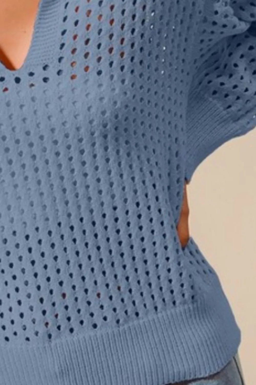 SO ME - Open Knit Collared Sweater in Soft Denim Blue