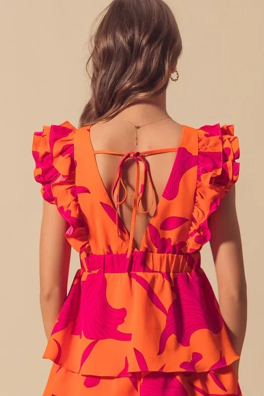 SO ME - Orange & Fuchsia Tiered Ruffle Mini Dress