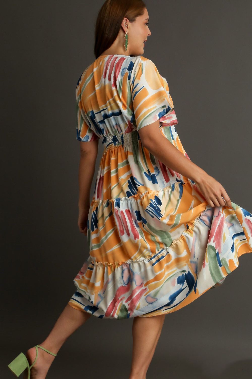 UMGEE - Abstract Print Midi Dress in Tangerine