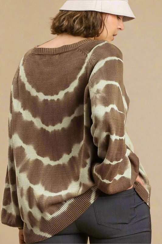 UMGEE - Abstract Tie - Dye Sweater in Mocha & Mint