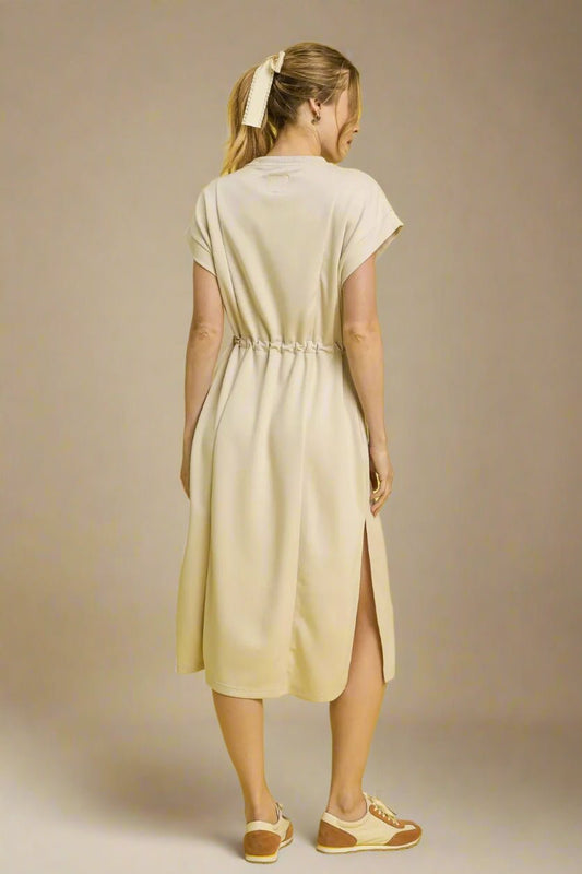 UMGEE - Beige Short Sleeve Tie Waist Midi Dress