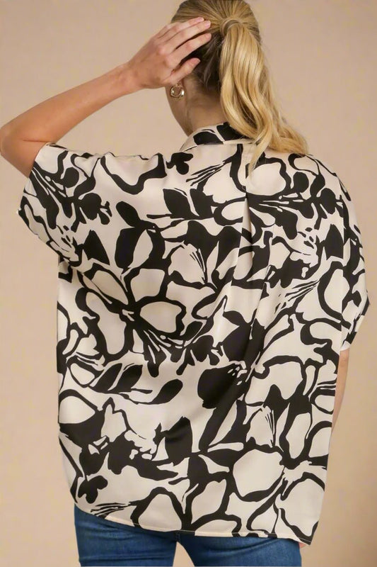 UMGEE - Black & Beige Floral Button - Up Shirt