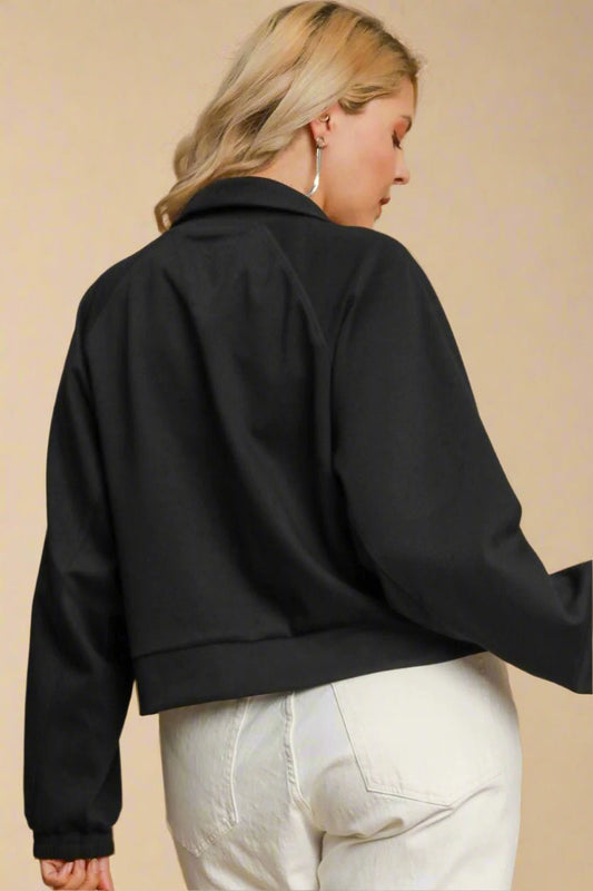 UMGEE - Black Cropped Half - Zip Pullover Sweatshirt