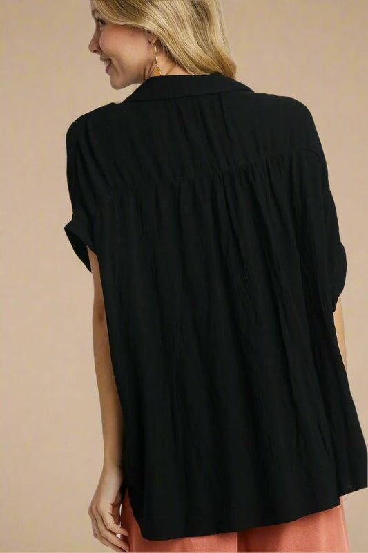 UMGEE - Black Gauze Button - Up Short Sleeve Shirt