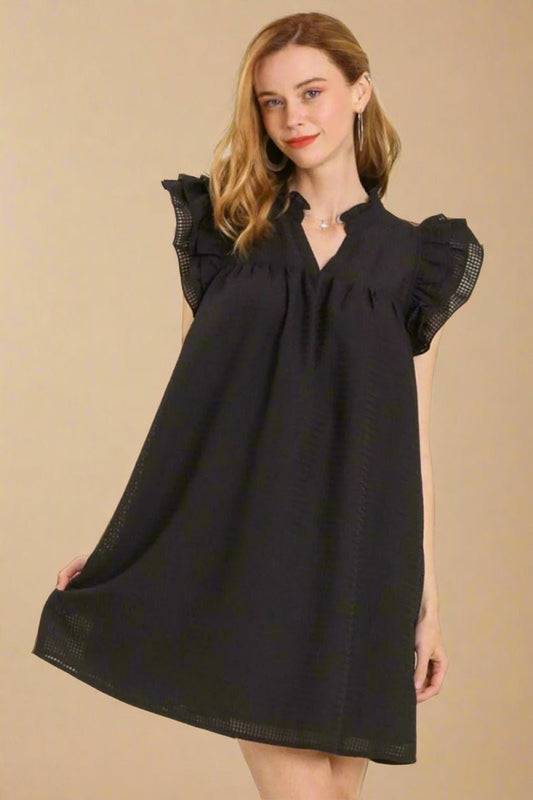 UMGEE - Black Ruffle Sleeve Mini Dress