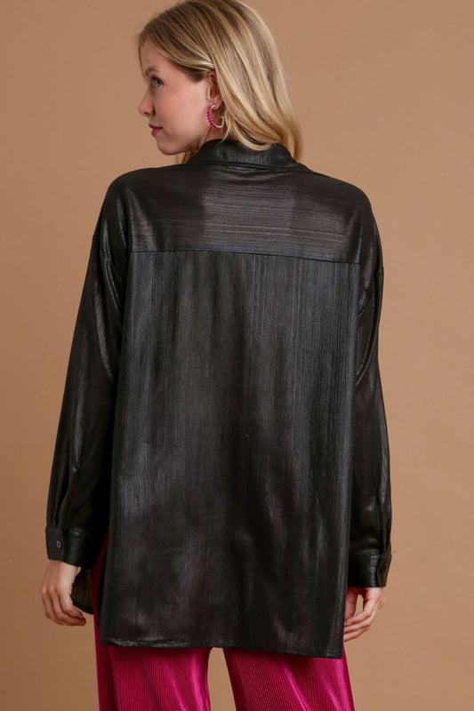 UMGEE - Black Satin Long Sleeve Tunic Shirt