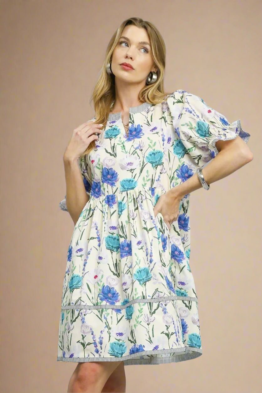 UMGEE - Blue & Lavender Floral Mini Dress