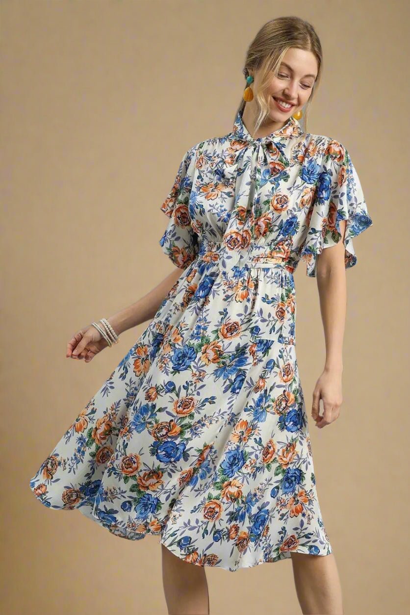 UMGEE Blue & Orange Floral Midi Dress Beach Rose Co. UMGEE Blue & Orange Floral Midi Dress Beach Rose Co.